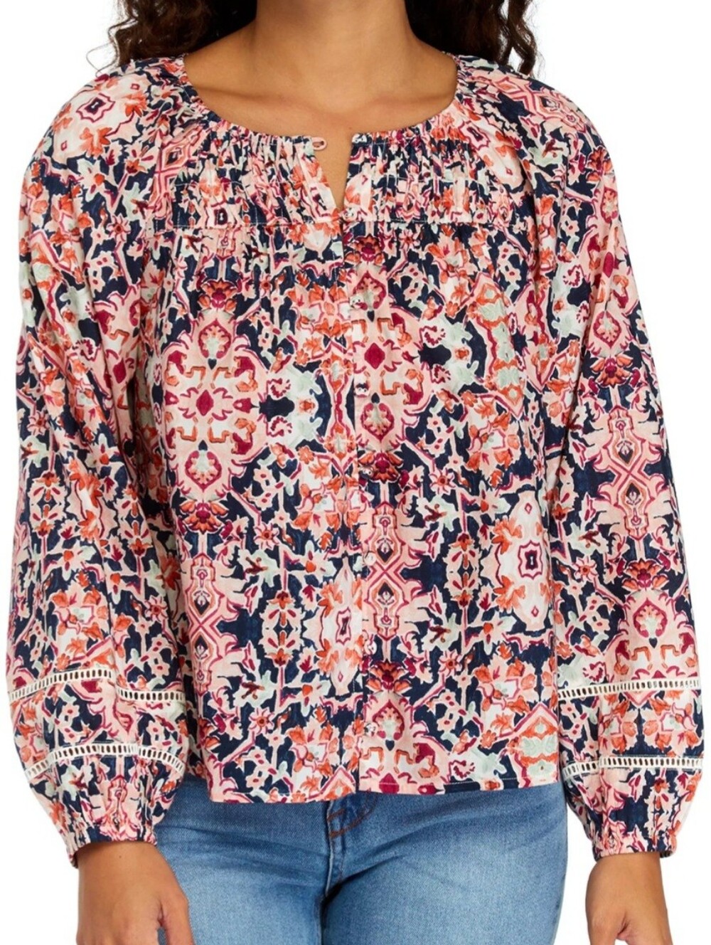 Wonderly Multi-Color Floral Pleated Pintuck Blouse size 2X